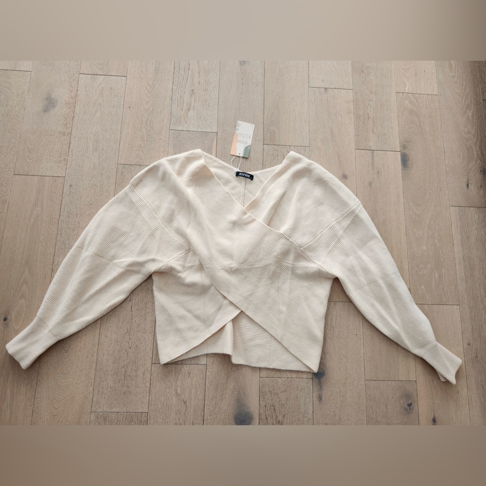 Crossover Off-the-Shoulder Cream Knit Sweater